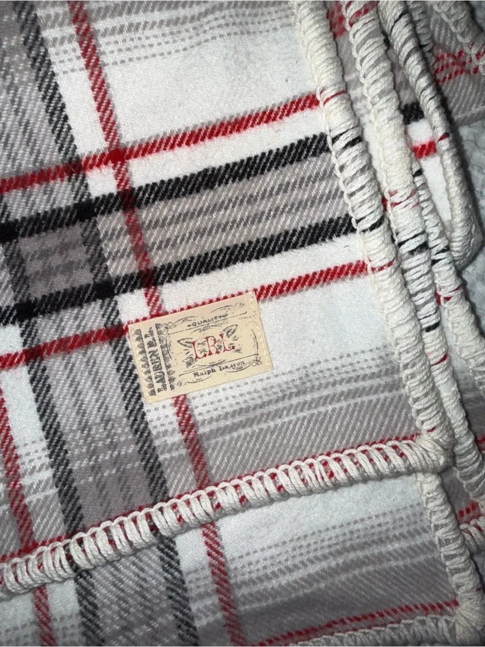 Ralph Lauren NWT New with tags Christmas white red  Stewart Plaid cotton blanket